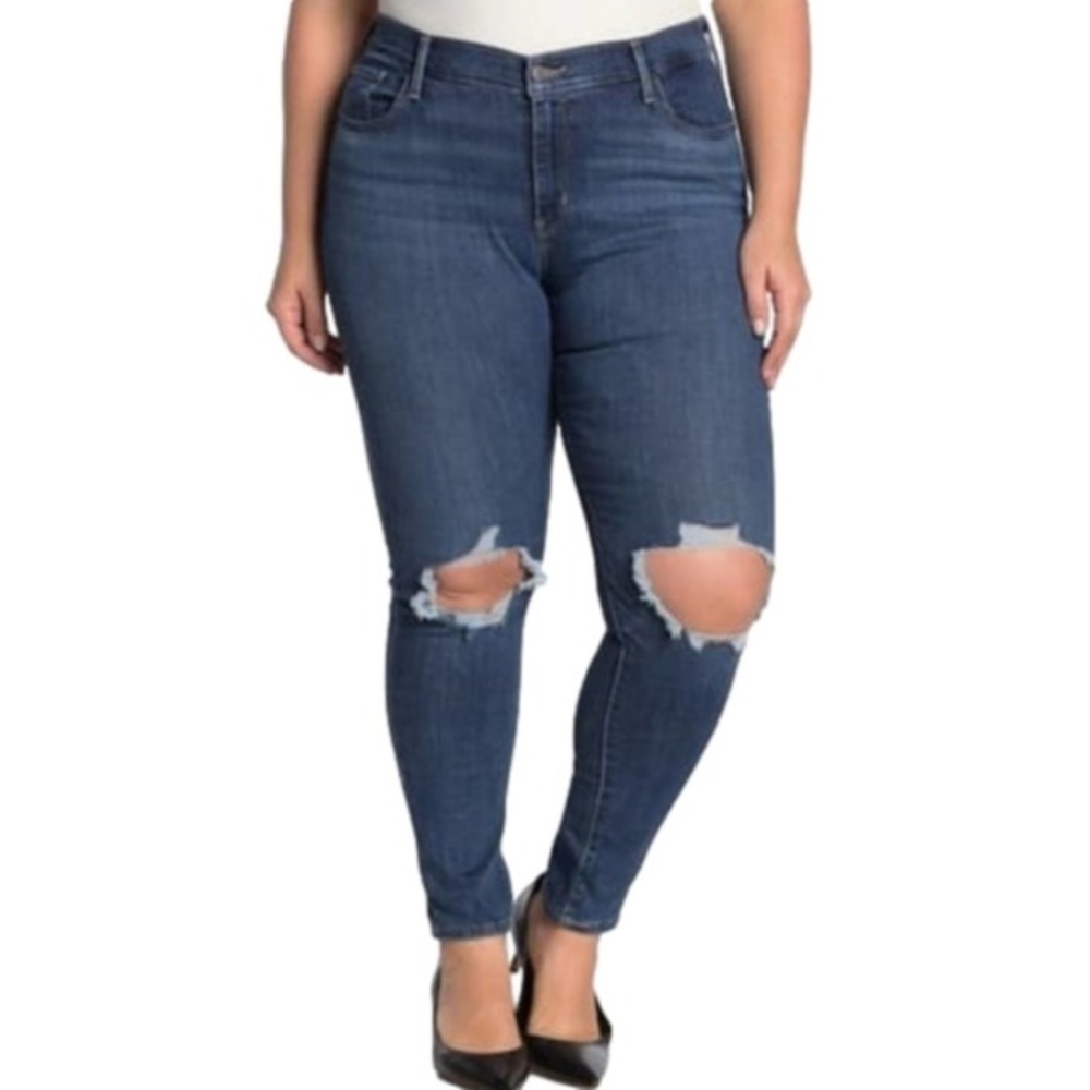Levis 711 Skinny Jeans‎ Womens 20W M Mid Rise Distressed Ripped Sculpt Soft Blue